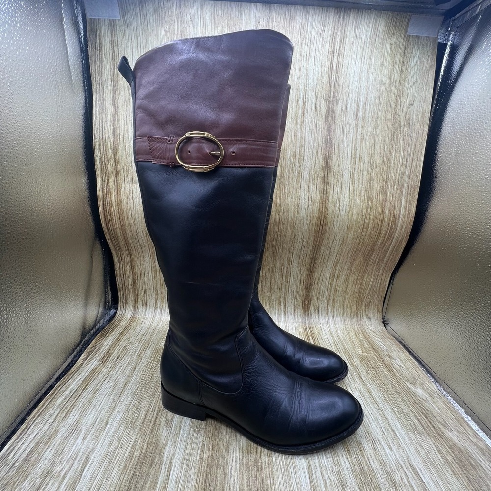 Johnston & Murphy Riding Boots Women's 8.5 M Black Brown Leather Two Tone Buckle